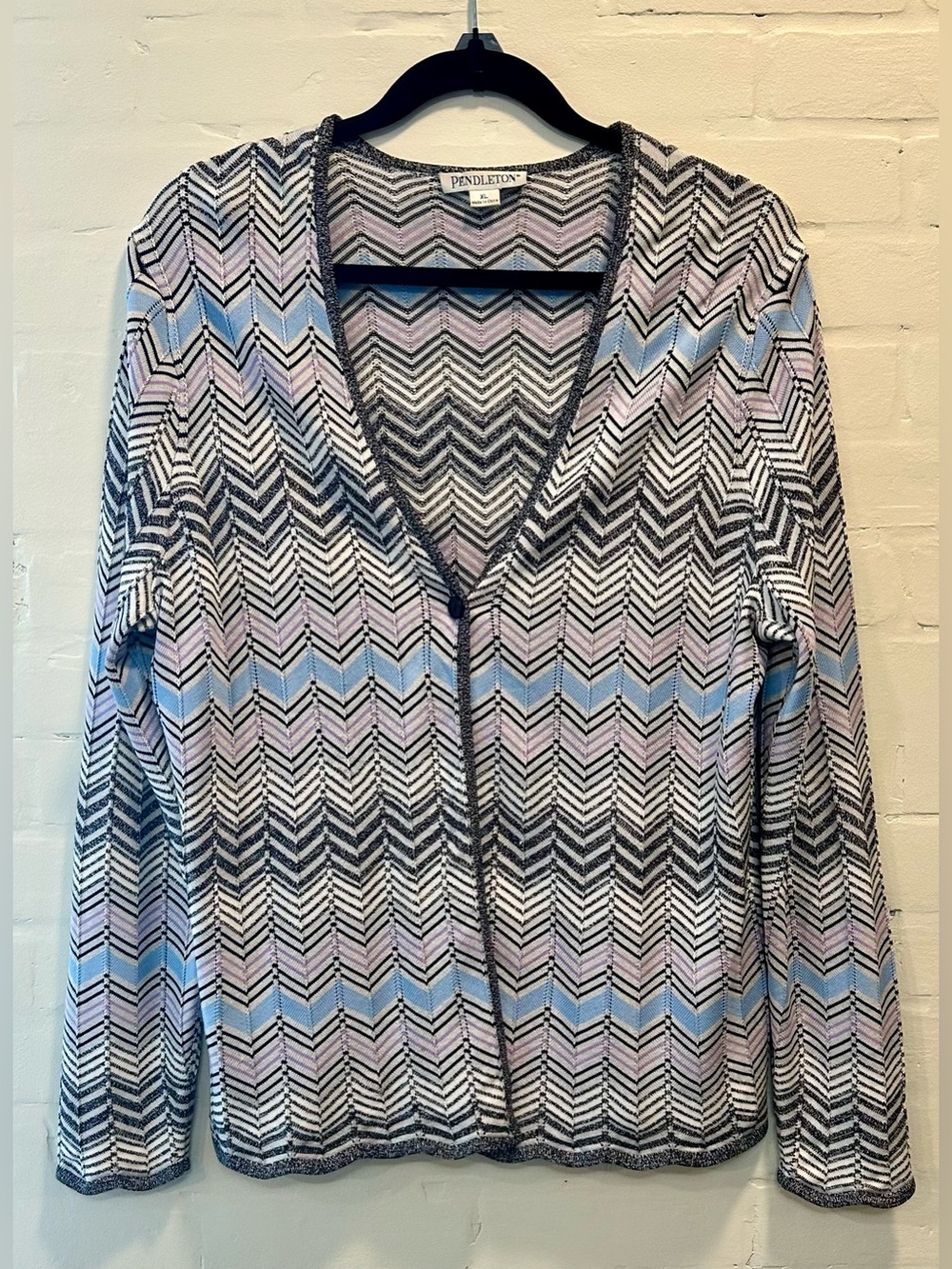 Pendleton Silk Cotton Pastel Chevron Knit Open Front Cardigan XL NWOT